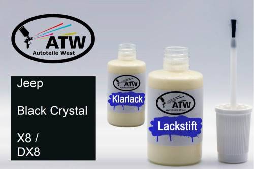 Jeep, Black Crystal, X8 / DX8: 20ml Lackstift + 20ml Klarlack - Set, von ATW Autoteile West.